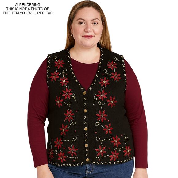 Vintage Sweater Vest Christmas Holiday Festive Cottage Boho Academia Black Large - Picture 8 of 8